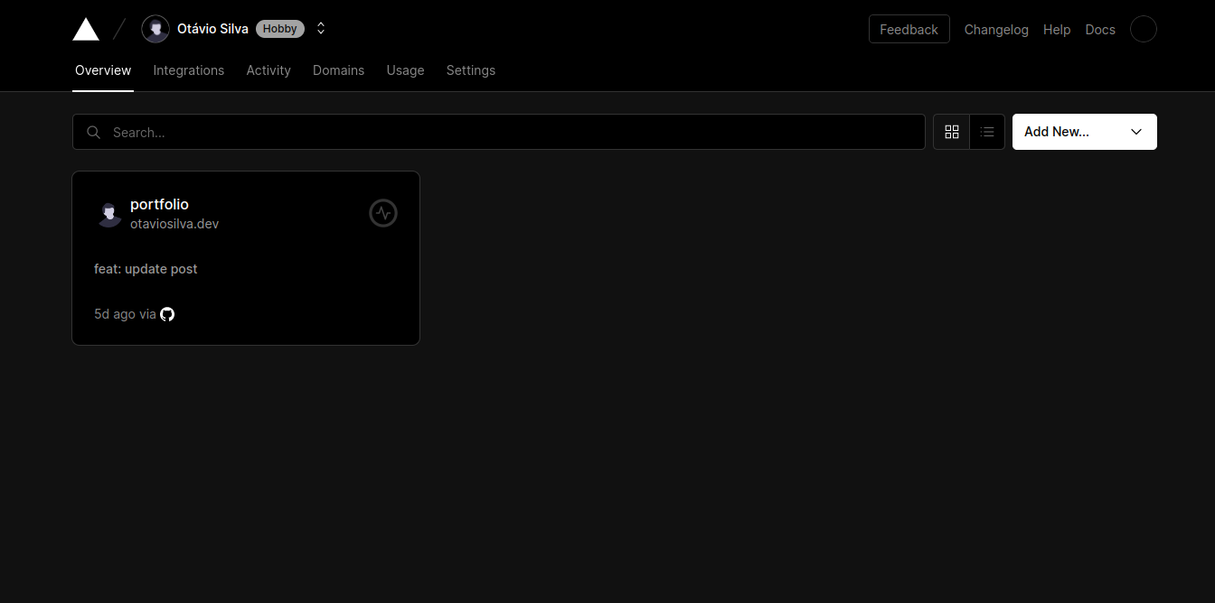 vercel dashboard